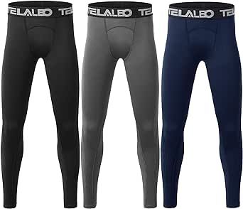 TELALEO 1/2/3/4 Pack Boys' Youth Compression Leggings Pants Tights Athletic Base Layer for Running Hockey Basketball