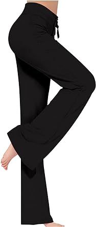 LRMQS Womens Wide Leg Yoga Leggings Drawstring Elastic High Waist Gym Sports Tights Pant Workout Casual Loose Trousers