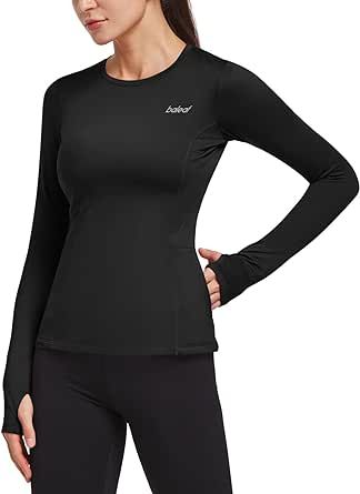 BALEAF Women's Thermal Fleece Tops Long Sleeve Running Athletic Shirt with Thumbholes Zipper Pocket for Cold Weather