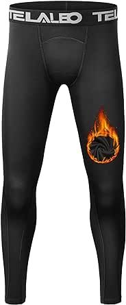 1 or 2 Pack Boys Thermal Compression Leggings Pants Youth Fleece Lined Base Layer Tights Cold Weather Gear