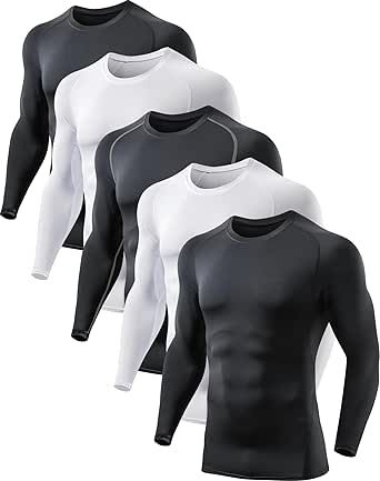 5 or 4 Pack Compression Shirts for Men Long Sleeve Athletic Cold Weather Base Layer Undershirt Gear T Shirt for Workout