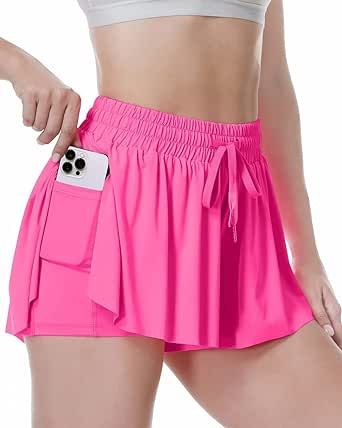 Flowy Shorts, 2 in 1 Butterfly Shorts High Waisted Athletic Shorts for Women Workout Biker Running Yoga Gym Tennis