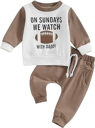 BULINGNA Toddler Baby Boy 2 Piece Football Season Outfit Set Long Sleeve Sweatshirt Tops Casual Pants Spring Fall Clothes