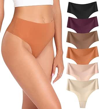 Wealurre Womens Underwear High Waisted Seamless Thongs for Women Breathable No Show Panties for Ladies 6 Pack