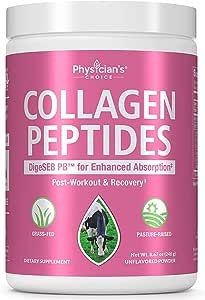 Physician's CHOICE Collagen Peptides Powder (Hydrolyzed Protein - Type I & III) w/Digestive Enzymes - Keto Collagen Powder for Women & Men - Hair, Skin, Joints, Workout Recovery - Grass Fed - Non-GMO