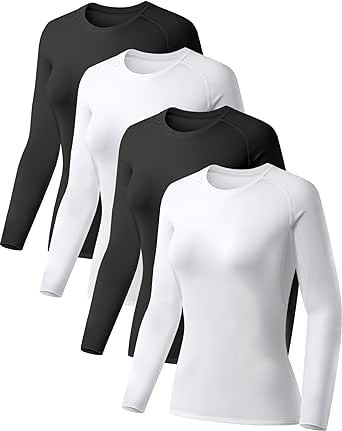 TELALEO 4 Pack Women's Compression Shirt Long/Short Sleeve Performance Workout Baselayer Athletic Top Sports Gear