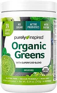 Greens Powder Smoothie Mix Purely Inspired Organic Greens Powder Superfood, Unflavored, 24 Servings (Package May Vary), 8.57 Ounce (Pack of 1)