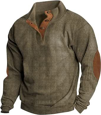 FSAHJKEE Men's Quarter Zip Fleece Sherpa Sweater Long Sleeve Stand Collar Pullover Sweatshirt Top with Kangaroo Pockets