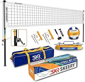 SKEERY Outdoor Heavy Duty Volleyball Net Set, Anti-Sag Design, Adjustable Aluminum Poles, Portable Volleyball Net for Backyard,Grass and Beach