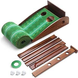 Golf Putting Green with Ball Return for Indoors and Office, Training Accuracy Speed Golf Putting Mat Designed for Beginners to The Ultra-High Level(with 3 Golf Balls)