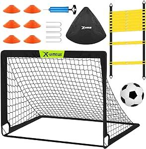 Kids Soccer Goals for Backyard, 4' x 3' Pop Up Toddler Goal Training Equipment with Ball, Agility Ladder and Cones, Portable Nets Backyard Youth Outdoor Sports Games