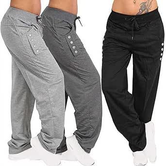 Fridja Womens Joggers with Pockets Baggy Straight Leg Pants Sweatpants with Pockets Running Hiking Pants Plus Size