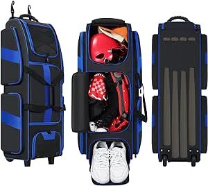 Rolling Baseball Bag, Ultimate Gear Storage for Baseball Catchers, Baseball Catchers Equipment Bag with Wheels, Holds All Baseball Softball Gear, Lightweight Baseball Bag with Shoes Compartment