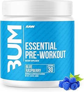 RAW Nutrition - Essential Pre - Chris Bumstead Pre Workout Formula, Sports Nutrition Pre-Workout Powders | Men & Womens Drink, Energy Powder for Working Out (Blue Raspberry)