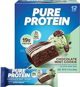 Pure Protein Bars, High Protein, Nutritious Snacks to Support Energy, Low Sugar, Gluten free, Chocolate Mint Cookie,1.76oz, 12 Count (Packaging May Vary)