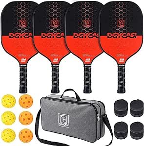 YC DGYCASI Graphite Pickleball Paddles Set of 4, 2023 USAPA Approved, Carbon Fiber Surface (CHS), Polypropylene Lightweight Honeycomb Core, 3 Indoor 3 Outdoor Pickleball, 4 Replacement Soft Grip + Bag