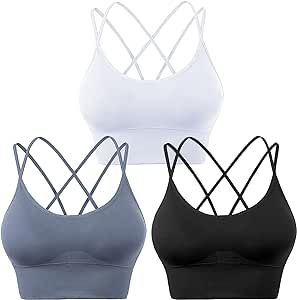 Sports Bras for Women Padded Strappy Criss Cross Cropped Bras for Yoga Workout Fitness Running Gym Low Impact Top