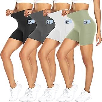 FULLSOFT 4 Pack Biker Shorts for Women with Pockets – 5" High Waisted Tummy Control Workout Yoga Running Gym Short Pants