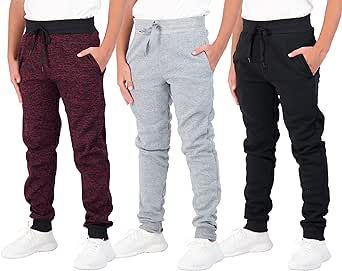 Real Essentials 3 Pack: Boys Youth Active Athletic Soft Fleece Jogger Sweatpants