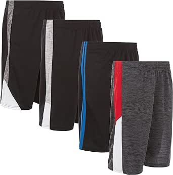 Power Forward 4 Pack: Boys Youth Athletic Active Performance Sports Workout Basketball Lightweight Gym Shorts