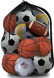 Labreccos Heavy Duty Mesh Ball Bag, Sports Equipment Storage Organizer Hold for Soccer, Basketball, Volleyball,Football, BaseBall and Swimming Gears with Adjustable Strap
